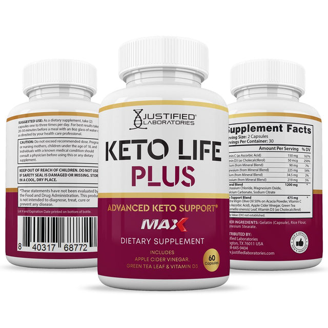 (2 Pack) Keto Life plus Max Keto ACV MAX Pills 1675Mg Dietary Supplement 120 Capsules