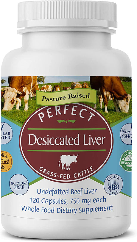 Perfect Supplements – Perfect Desiccated Liver – 120 Capsules - Undefatted Beef Liver – Natural Source of Protein, Iron, Vitamins a & B