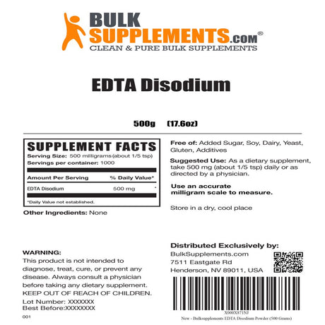 Bulksupplements.Com EDTA Disodium Powder - Kidney Support - Liver Support (500 Grams)