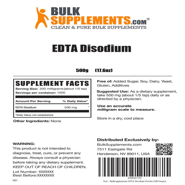 Bulksupplements.Com EDTA Disodium Powder - Kidney Support - Liver Support (500 Grams)