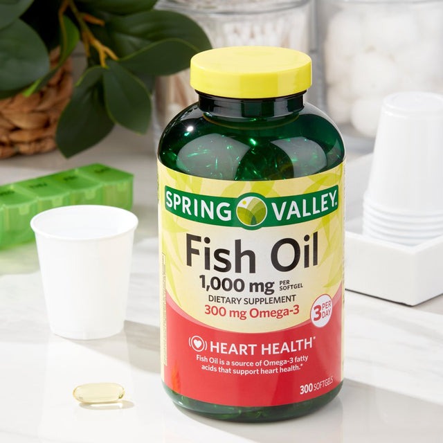 Spring Valley Omega-3 Fish Oil Heart Health Dietary Supplement Softgels, 1000 Mg, 300 Count