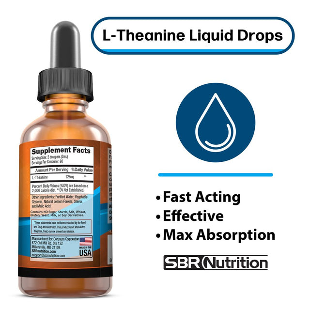 MAX ABSORPTION Liquid L-Theanine Drops | All Natural, Vegan, Alcohol Free, Non-Gmo | for Stress Relief, Relaxation, Focus without Drowsiness | Synergistic with Coffee or Caffeine