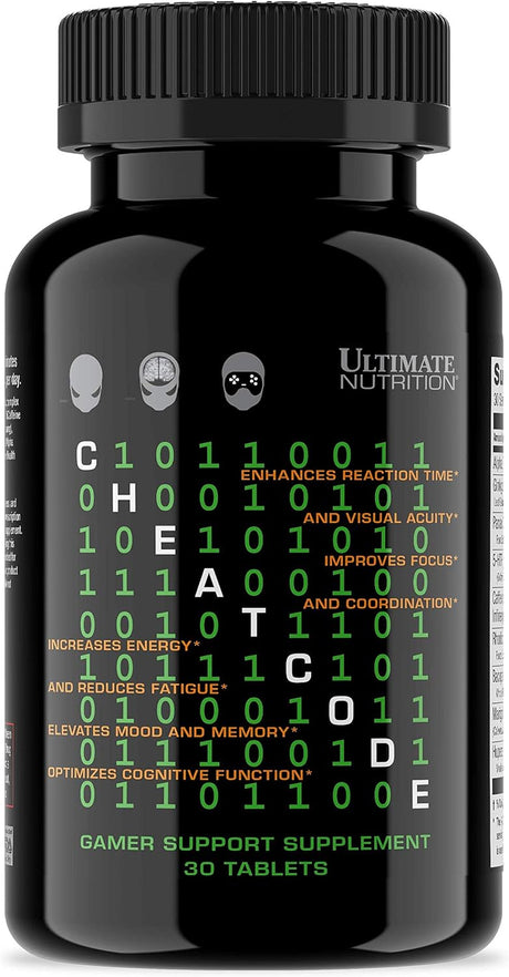 Ultimate Nutrition Cheat Code Nootropic Esports Brain Supplement with 5-HTP – Memory, Energy, and Focus Booster - No Jitters or Crash - Promotes Eye Health & Visual Processing Speeds (30 Tablets)