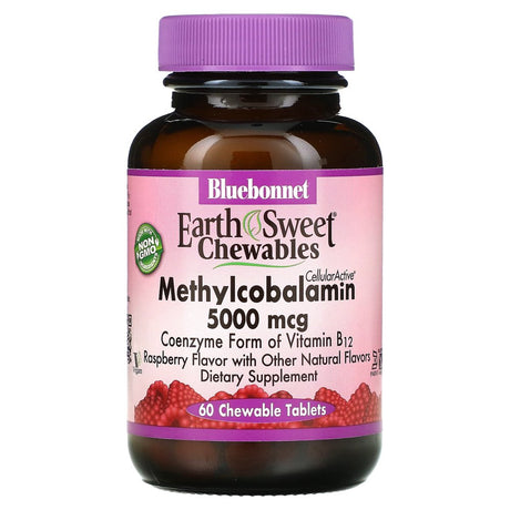 Bluebonnet Earthsweet Chewables Cellular Active Methylcobalamin Vitamin B-12 5000 Mcg Raspberry 60 Tablets