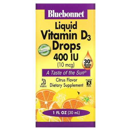 Bluebonnet Liquid Vitamin D3 Drops 10 Mcg (400 IU) Citrus 1 Fl Oz