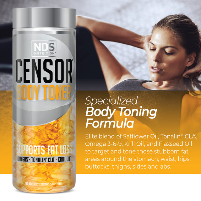 Censor - Fat Loss and Body Toner with CLA, Fish Oil, Safflower and Omega 3-6-9 Blend - Dietary Supplement for Improved Energy, Metabolism and Health - 180 Softgels