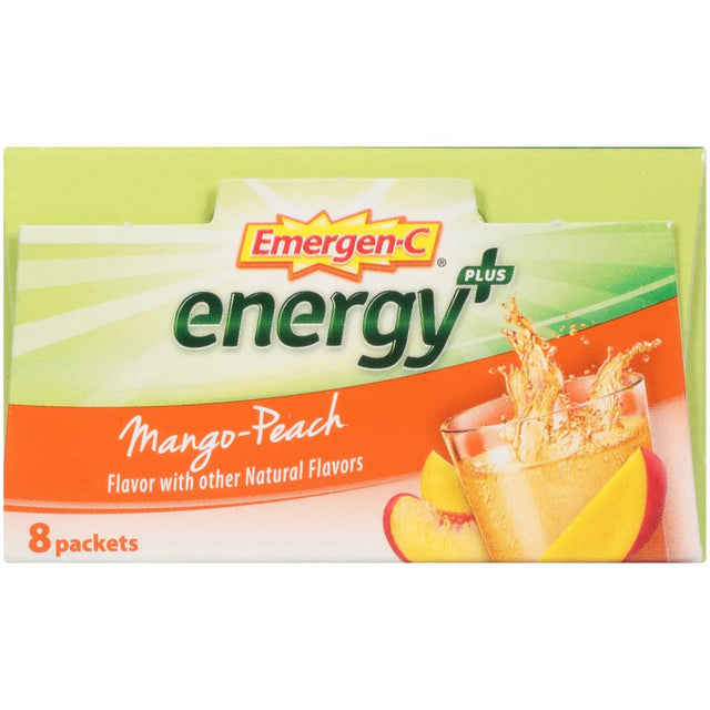 Emergen-C Energy+, with B Vitamins, Vitamin C and Natural Caffeine from Green Tea (8 Count, Mango Peach Flavor) Dietary Supplement Drink Mix, 0.33 Ounce Powder Packets