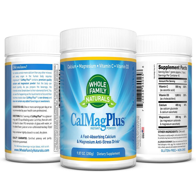 Calcium Magnesium Powder Supplement - Calmag plus with Vitamin C & D3 - Gluten Free, Non GMO, Unflavored - Natural Calm & Stress Relief Cal Mag Drink - Cal-Mag for Leg Cramps NEW