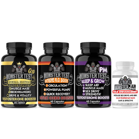 Monster Test Gold Special Edition, Monster Nitric Oxide, Monster PM Sleep Aid & Monster in a Minute Male Enhancement (4-Pack)