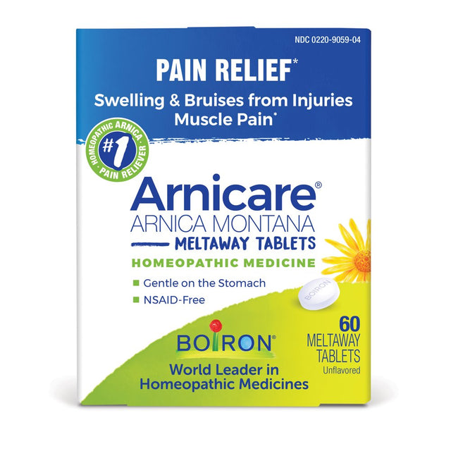 Boiron Arnicare Tablets, Homeopathic Medicine for Pain Relief, Swelling & Bruises from Injuries, Muscle Pain, 60 Meltaway Tablets