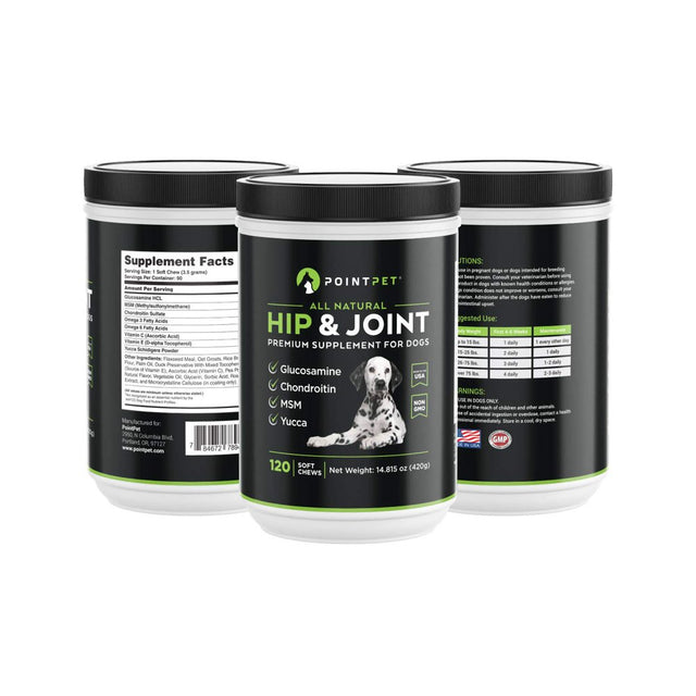 POINTPET Hip and Joint Supplement with Glucosamine & MSM for Dogs, 120 Soft Chews