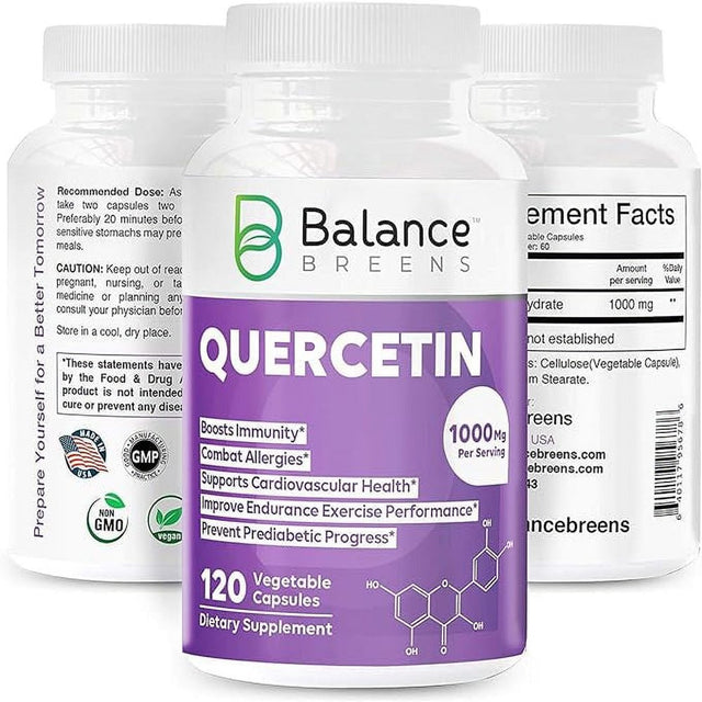 Balance Breens Quercetin 1000Mg Supplement - Supports Cardiovascular Health, Immune Response & Allergy Support - 120 Vegetable Non-Gmo Capsules