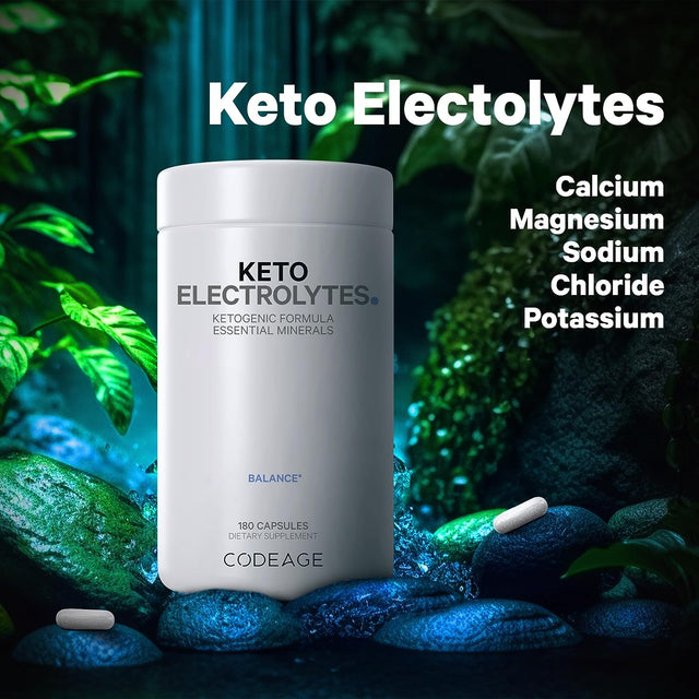 Codeage Keto Electrolytes Supplement – Vegan Electrolyte Tablets W Magnesium, Potassium, Calcium & Salt - Electrolyte Powder Salt Pills & Drink Hydration Supplements – Non-Gmo, Keto Diet -180 Capsules