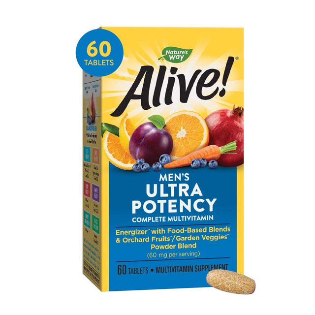 Nature’S Way Alive! Men’S Ultra Potency Complete Multivitamin, High Potency B-Vitamins, Energy Metabolism*, Food-Based Blends, 60 Tablets