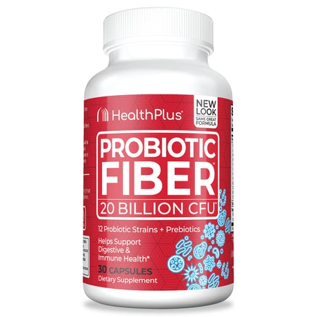 Health plus Probiotic Fiber Dietary Supplement, 30 Capsules, 30 Servings