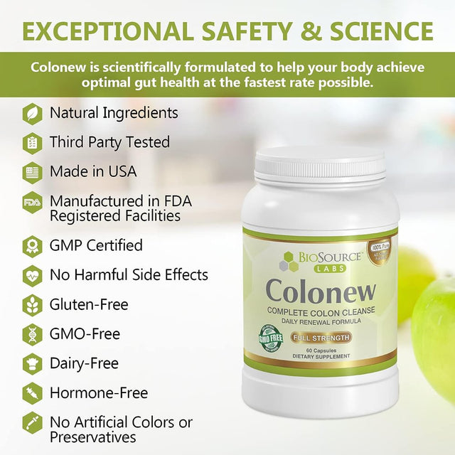 Biosource Labs Colonew Complete Colon Cleanse Natural Detox Supplement for Daily Digestive Health, Renewal Formula (60 Capsules)