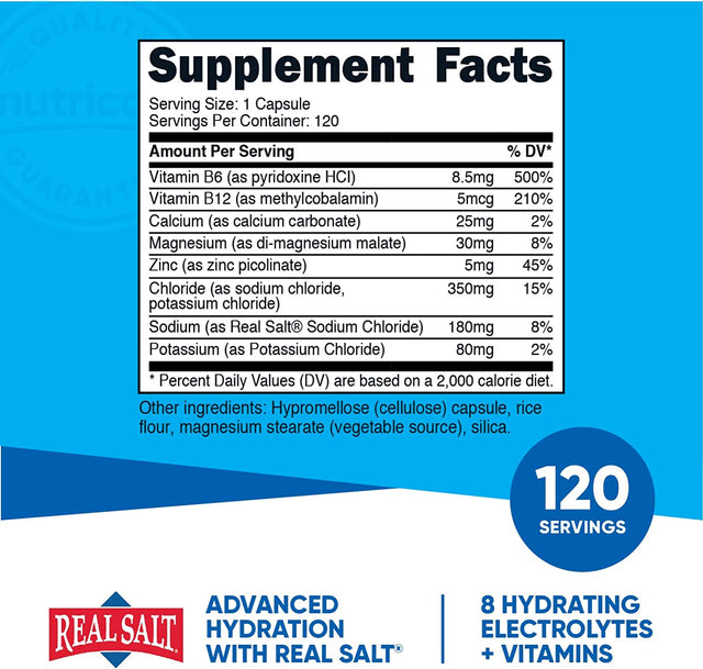 Nutricost Electrolyte Complex (Advanced Hydration with Real Salt®) 120 Capsules - 8 Hydrating Electrolytes & Vitamins, Gluten Free, Non-Gmo, Vegetarian