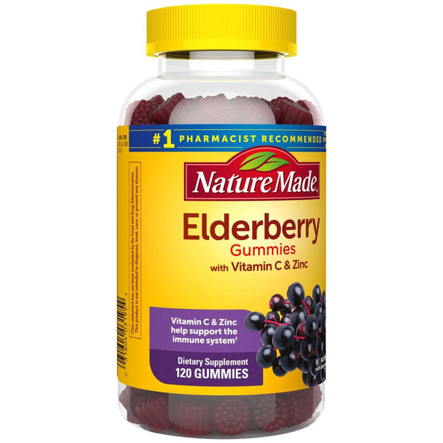 Nature Made Elderberry Gummies with Zinc and Vitamin C, for Immune Support Help (120 Ct.)