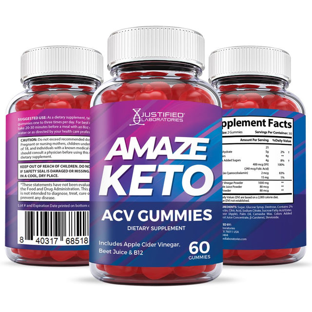 (2 Pack) Amaze Keto ACV Gummies 1000MG Dietary Supplement 120 Gummys