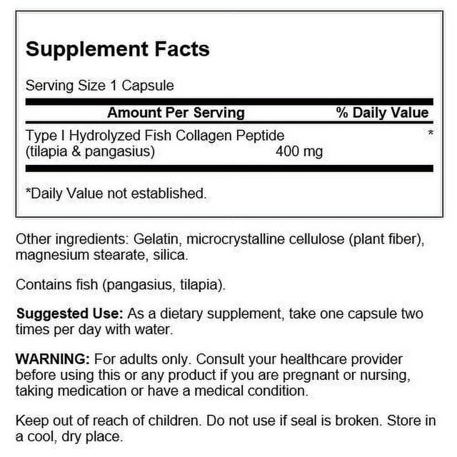 Swanson Type I Hydrolyzed Marine Collagen Peptides 400 Mg 60 Caps 4 Pack