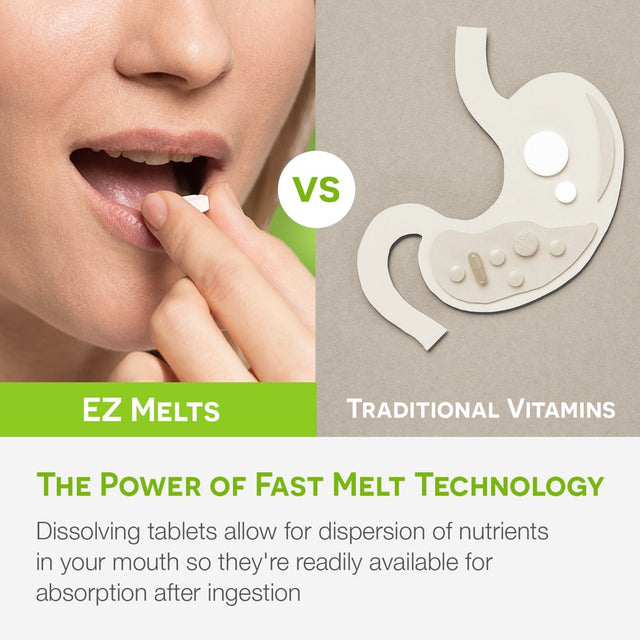 EZ Melts Vitamin D3 Supports Bone and Immune Health, 5000 IU 90 Tablets, Apple Flavored, Vegan Dietary Supplements, Dissolvable and Fast Melting