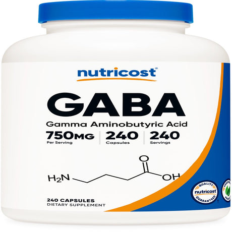 Nutricost GABA (Gamma Aminobutyric Acid) 750Mg, 240 Capsules - Non-Gmo, Gluten Free Supplement