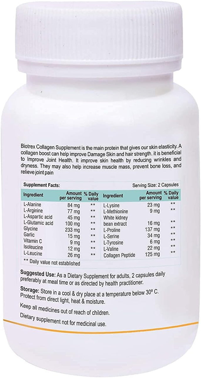 Biotrex Nutraceuticals Collagen - 60 Veg. Capsules Dietary Supplement for Healthy Skin and Hair Treatment