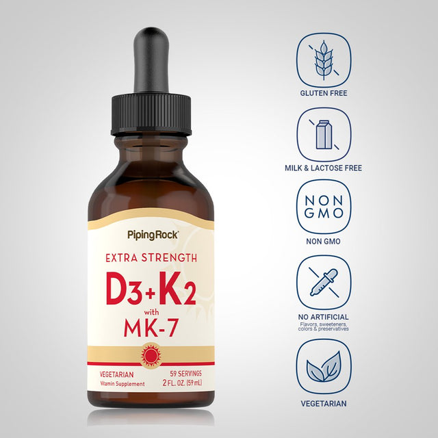 Vitamin D3 K2 Drops | 2 Fl Oz | with MK-7 | Vegetarian | by Piping Rock