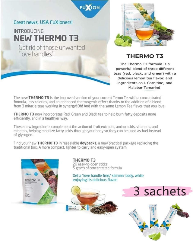 Fuxion Fast Acting Ketosis W. Exogenous Ketones Drink Thermo T3 Raspberry Lemon Tea Flavor,Thermogenic Boost before Excercise(3 Sachets)