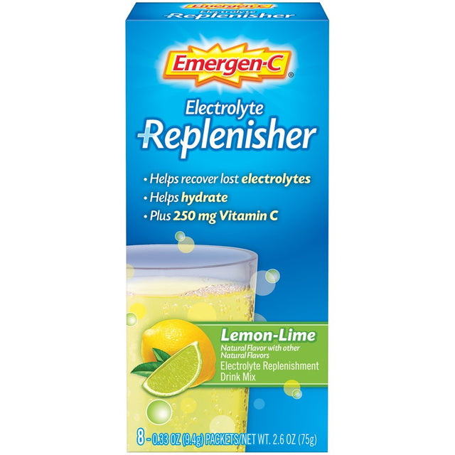 Emergen-C Electrolyte Replenisher (8 Count, Lemon-Lime Flavor) Fizzy Drink Mix with 250Mg Vitamin C, 0.33 Ounce Packets