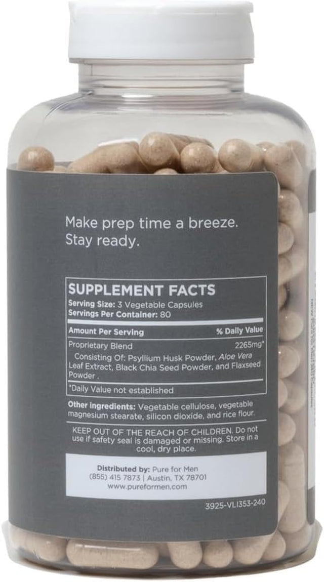 Pure for Men Stay Ready Fiber Supplement, 240 Vegan Capsules | Supports Daily Digestive Cleanliness and Regularity | Psyllium Husk, Aloe Vera, Chia Seeds, Flaxseeds | Proprietary Formula