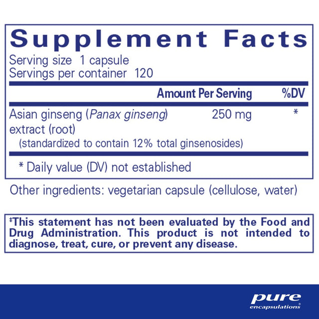 Pure Encapsulations Panax Ginseng | Hypoallergenic Supplement Helps the Body Adapt to Occasional Physical Stress* | 120 Capsules