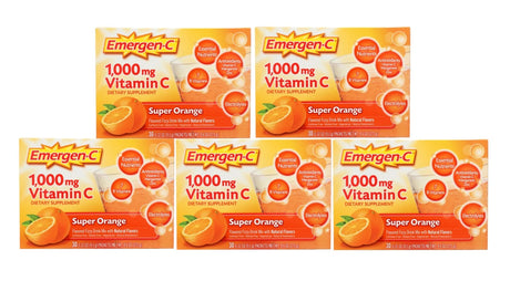 5 Pack | Emergen-C Dietary Supplement Drink Mix with 1000 Mg Vitamin C - Super Orange, (29.1 Oz., 30 Ct.)