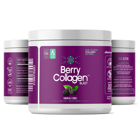 Berry Collagen Blast Powder Hydrolyzed (3) |Premium Blend Grass-Fed - Soy Free | Dual Action Collagen Peptides | Support Bones and Joints | Blueberry & Blackberry | IGEN GMO - 204 Grams