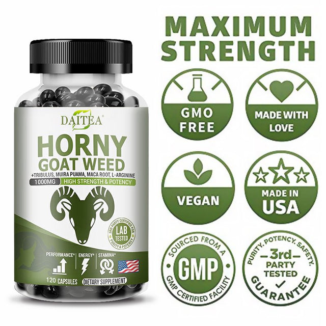 Goat Grass Extract 1000Mg - Maca Root, Tribulus, Muira Puama, L-Arginine, Icariins - Gluten-Free Non-Gmo - Men Women Supplements for Healthy Energy Muscle Workout Testo Booster-120Capsules