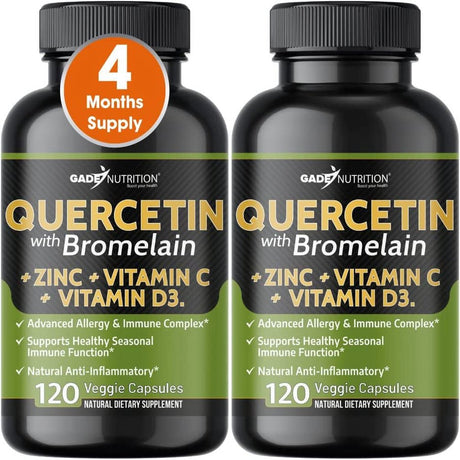 Quercetin with Vitamin C and Zinc - Quercetin 500Mg - Quercetin with Bromelain - Zinc Quercetin - 240 Veggie Caps. Quercetin Supplements + Vitamin D3 (Non-Gmo, Gluten-Free, Vegan)