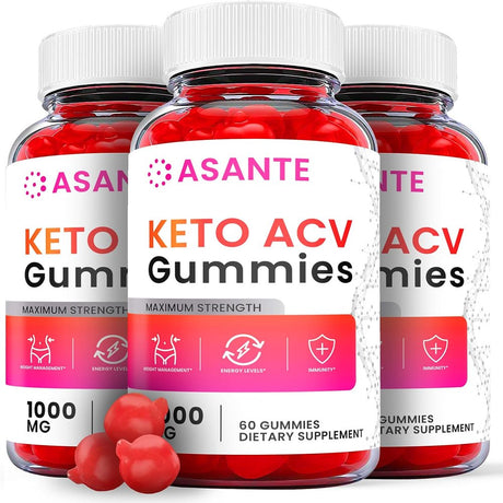 (3 Pack) Asante Keto ACV Gummies - Supplement for Weight Loss - Energy & Focus Boosting Dietary Supplements for Weight Management & Metabolism - Fat Burn - 180 Gummies