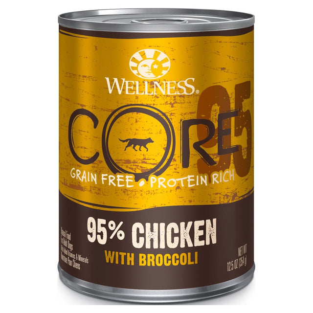 Wellness CORE 95% Natural Wet Grain Free Canned Dog Food, Chicken & Broccoli,12.5-Ounce Can (Pack of 12)