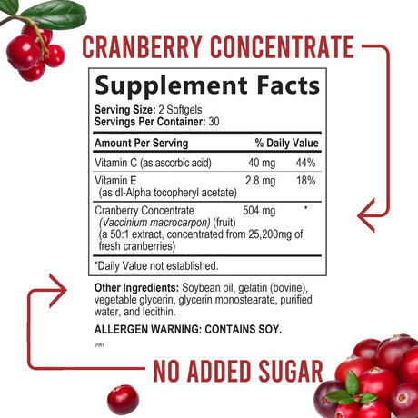 Cranberry Supplement Pills + Extra Strength Vitamin C & E, 25,200Mg Formula Supports Urinary Tract Health Non-Gmo and Gluten Free Nature'S Cranberry Pill Supplement - 60 Softgels