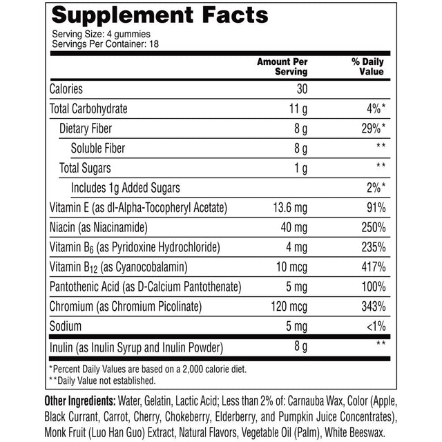 Mirafiber Gummies, 8G Prebiotic Fiber and Metabolism Support, 72 Count