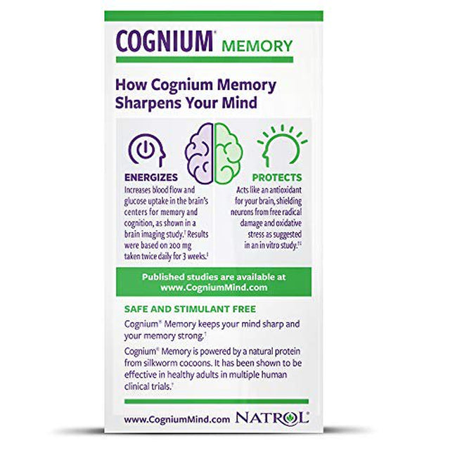 Natrol Cognium Tablets, Brain Health, Keeps Memory Strong, Shown to Improve Memory and Recall in Healthy Adults, Safe and Stimulant Free, 100Mg, 60 Count