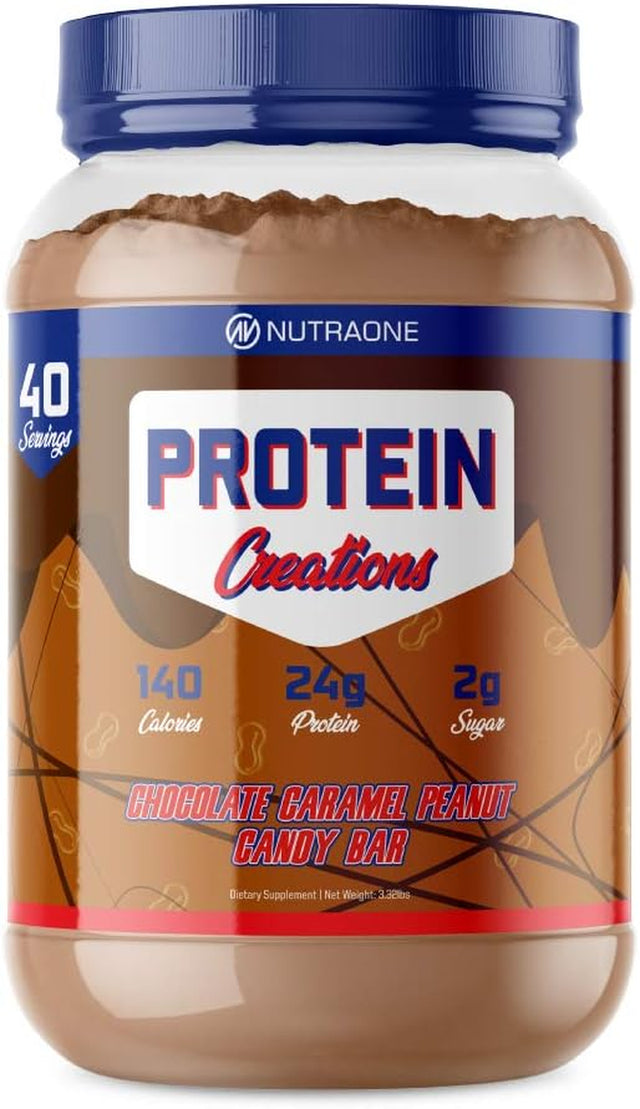 Protein Creations Protein Powder Blend by Nutraone – Indulgently Flavored and Amino Acid Free Protein Powder (Chocolate Caramel Peanut Candy Bar – 3.06 Lbs.)