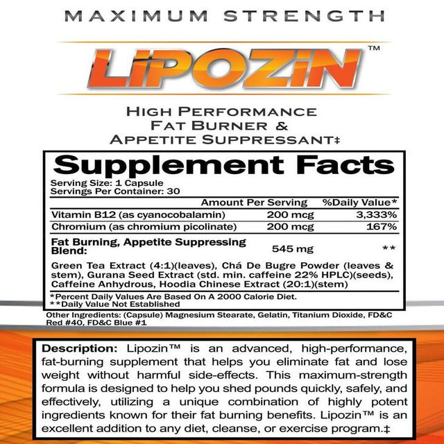 Lipozin Hardcore Thermogenic Belly Fat Burner & Appetite Suppressant, 30 Capsule