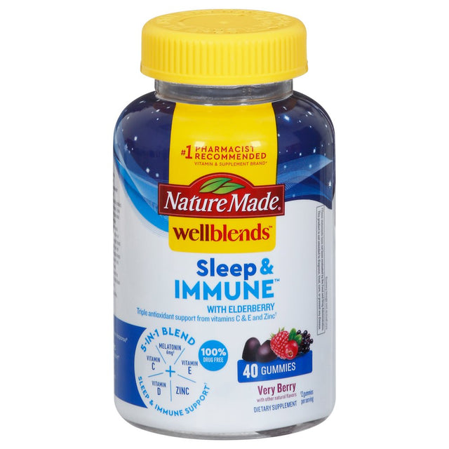 Nature Made Wellblends Sleep and Immune with Elderberry, Sleep Aid and Immune Support Supplement, with Vitamin D3, Vitamin C, Vitamin E, Zinc, and Melatonin, 40 Gummies