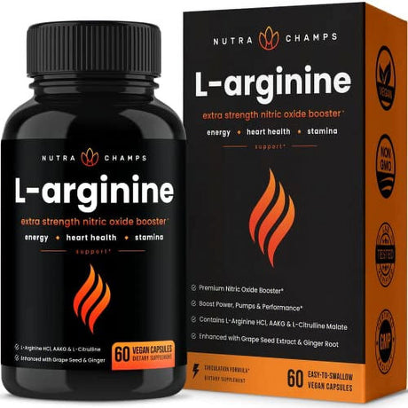 Premium L Arginine Nitric Oxide Supplement | Extra Strength for Energy, Muscle Growth, Heart Health, Vascularity & Stamina | Powerful NO Booster Capsules with L-Arginine & L-Citrulline Powder