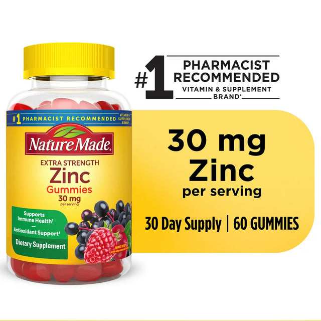 Nature Made Extra Strength Zinc Gummies 30 Mg, Dietary Supplement for Immune Health, 60 Count