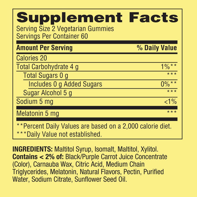 Spring Valley Zero Sugar Melatonin Sleep Support Dietary Supplement Gummies, 5 Mg, 120 Count