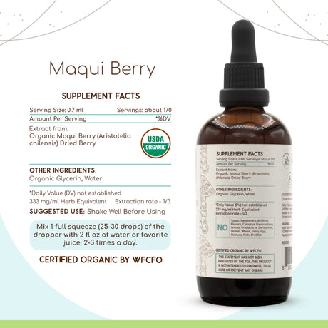 Maqui Berry Alcohol-Free Herbal Extract Tincture, Super-Concentrated Organic Maqui Berry (Aristotelia Chilensis) Dried Berry 2X4 Oz