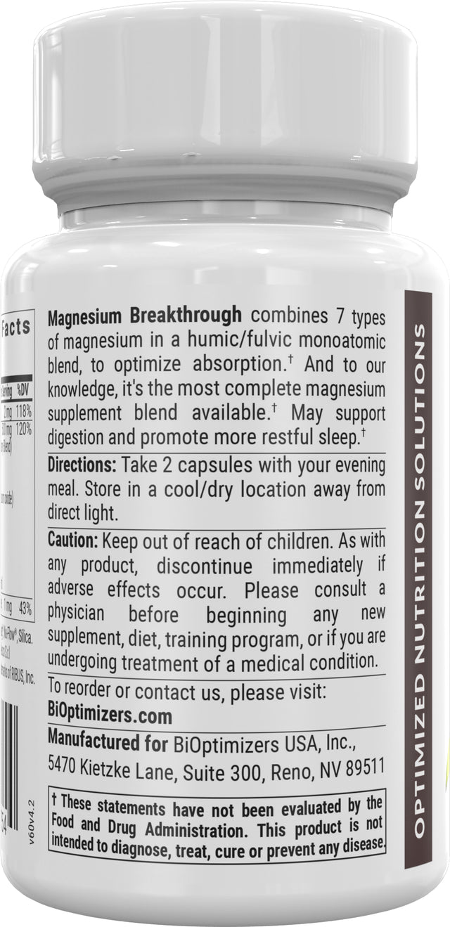 Magnesium Breakthrough Supplement 4.0 - Has 7 Forms of Magnesium like Bisglycinate, Malate, Citrate, and More - Natural Sleep Aid - Brain Supplement - 60 Capsules