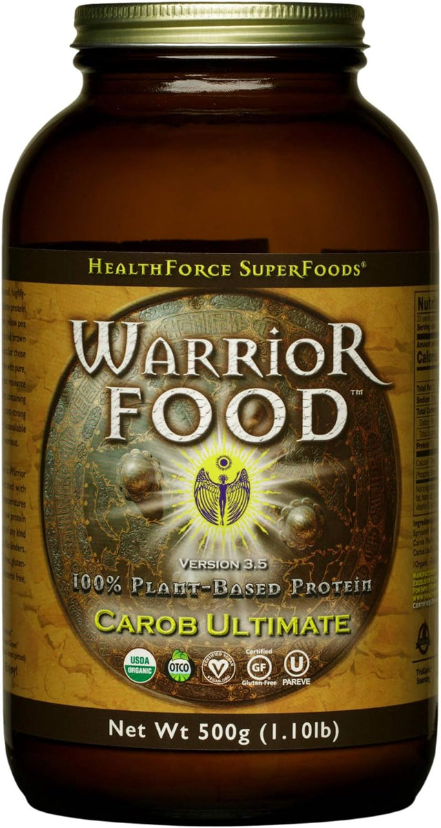 HEALTHFORCE SUPERFOODS Warrior Food, Carob Ultimate - 500 Grams - Plant-Based Protein Powder with Minerals & Pea Protein - Certified Organic, Vegan, Non-Gmo, Soy, Gluten & Sugar Free - 25 Servings